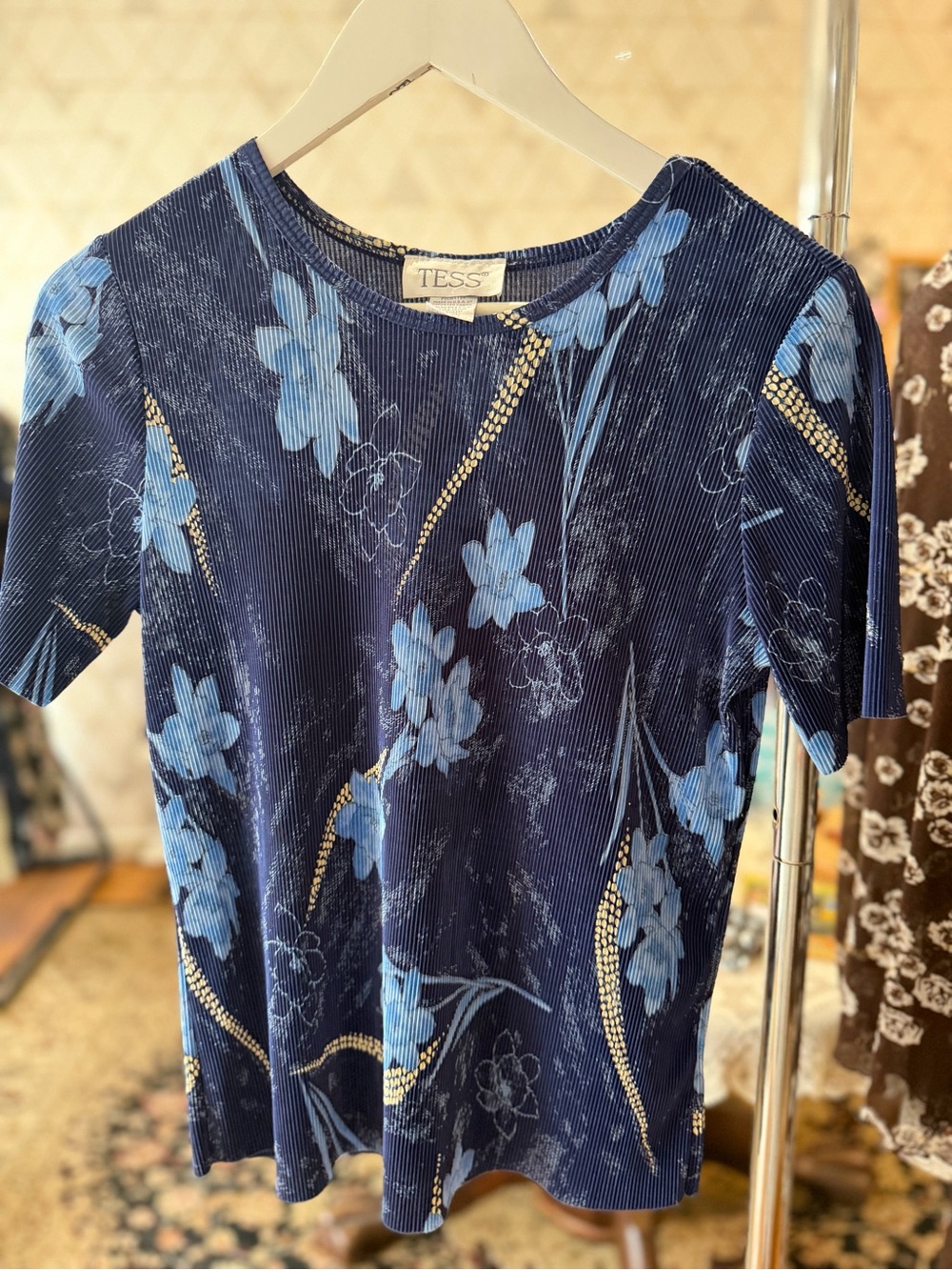 TESS Navy Top with Blue Floral Print